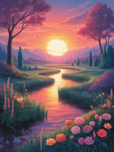 Floral Twilight: Radiant Sunset Garden