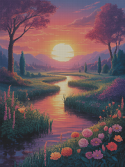 Floral Twilight: Radiant Sunset Garden