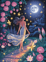 Moonlight Stroll: Floral Dream Portrait