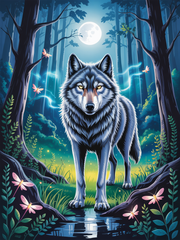 Mystic Guardian: Spirit Wolf Moonlit Forest